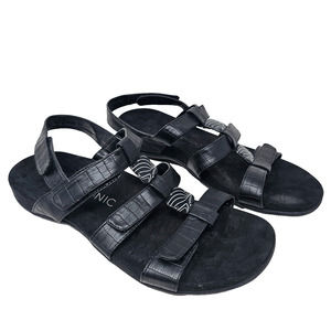 Vionic Amber Sandals Womens Size 12 Open Toe Black Leather Strappy Cork Bed